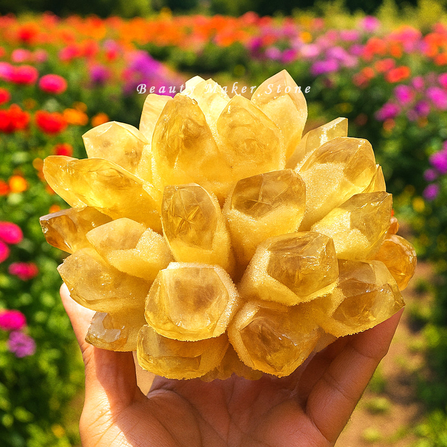 300g Natural Citrine Quartz Geode Cluster Yellow Crystal Collection Home Decor