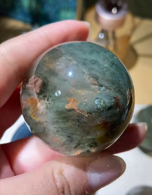 46mm Natural Green Ghost Quartz Sphere Crystal Energy Ball Reiki Decor