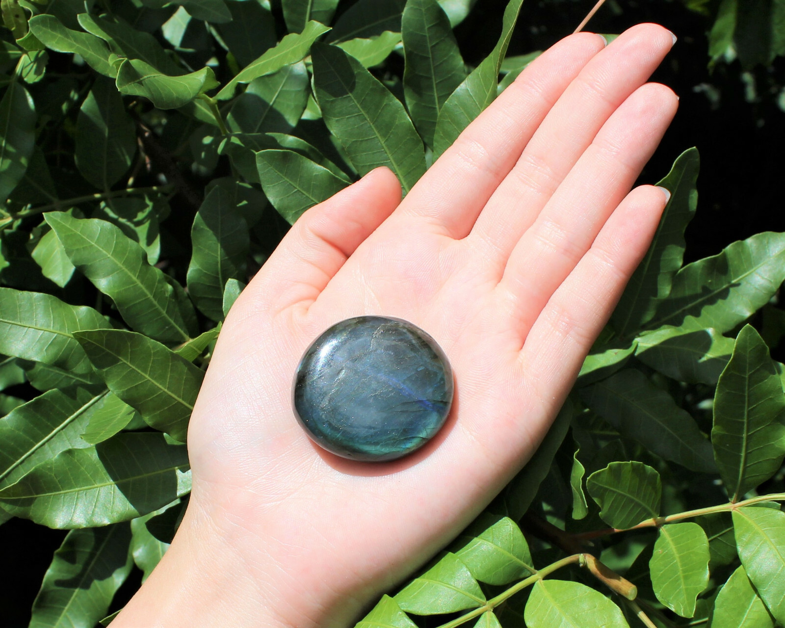 Labradorite Palm Stone: Hand Polished Labradorite Pebble, High Flash Pebbles