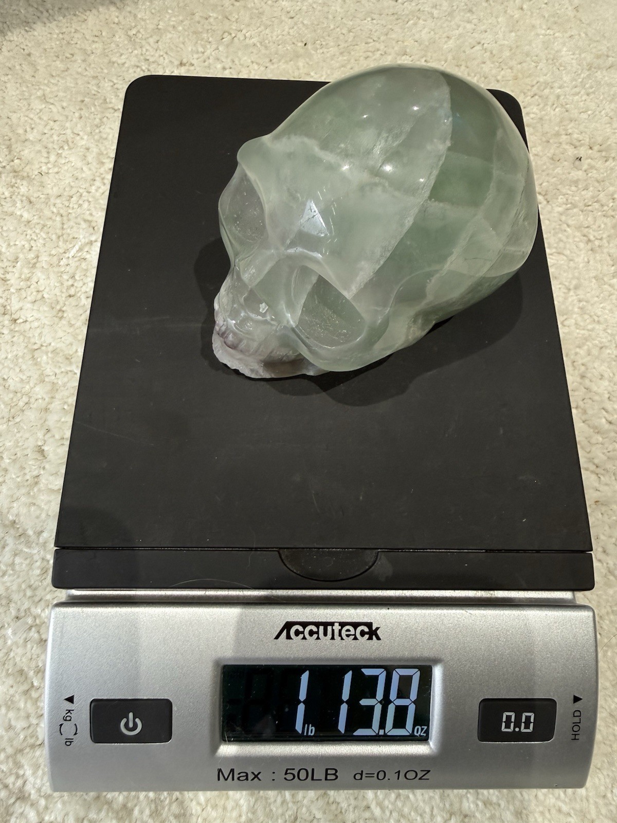 Large Natural Green And Purple Fluorite Crystal Carved Polished Skull 1lb 13oz