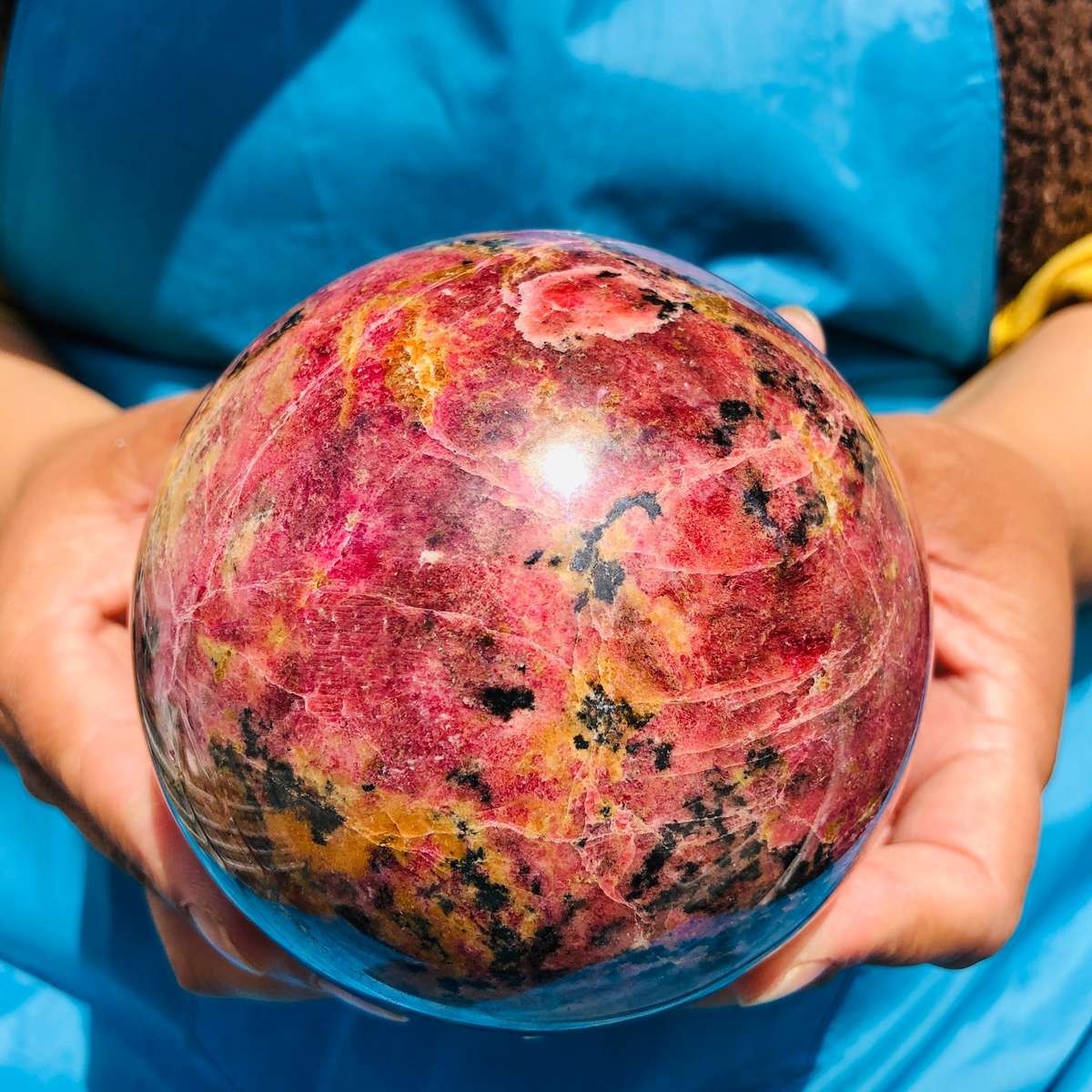 4.4 LB Natural Rhodonite Crystal Sphere Pink Black Healing Gem Stone 4795