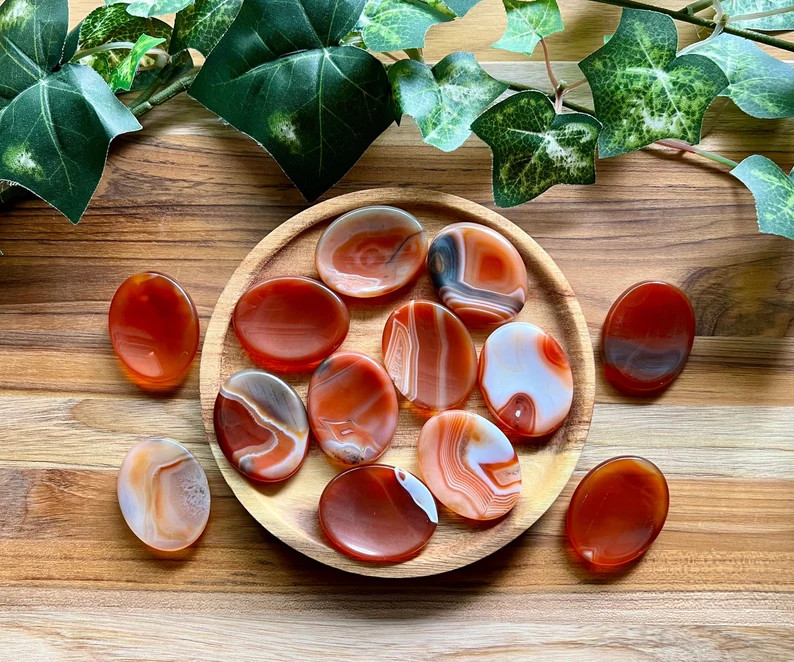 3PCS Natural Carnelian Worry Stones Healing Crystal Palm Polished Gemstone Set