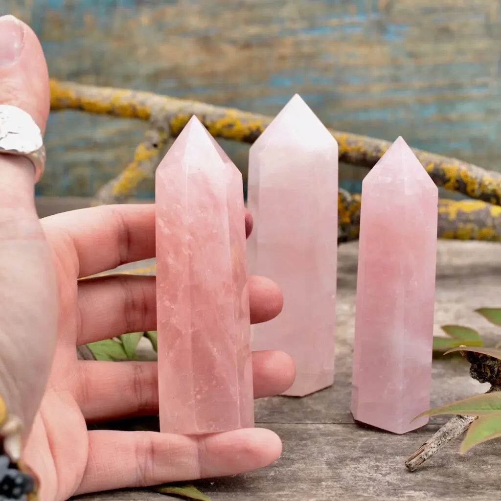 Rose Quartz Stone Tower Single Point Wand Pink Crystal Obelisk Home Decoration