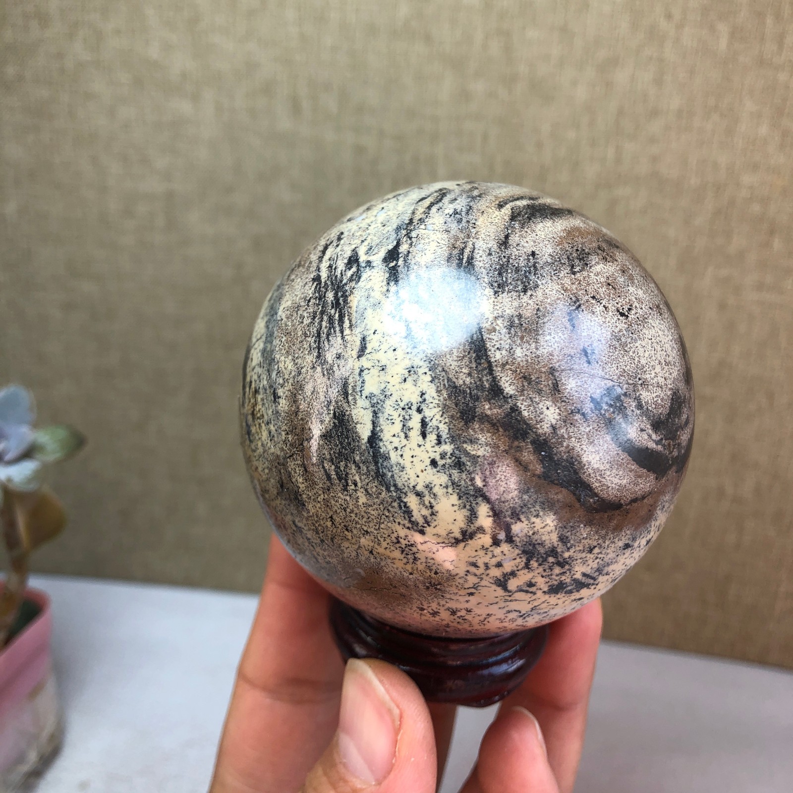 67mm Natural Traditional Chinese Painting ball Hand Carving sphere 433g A2082
