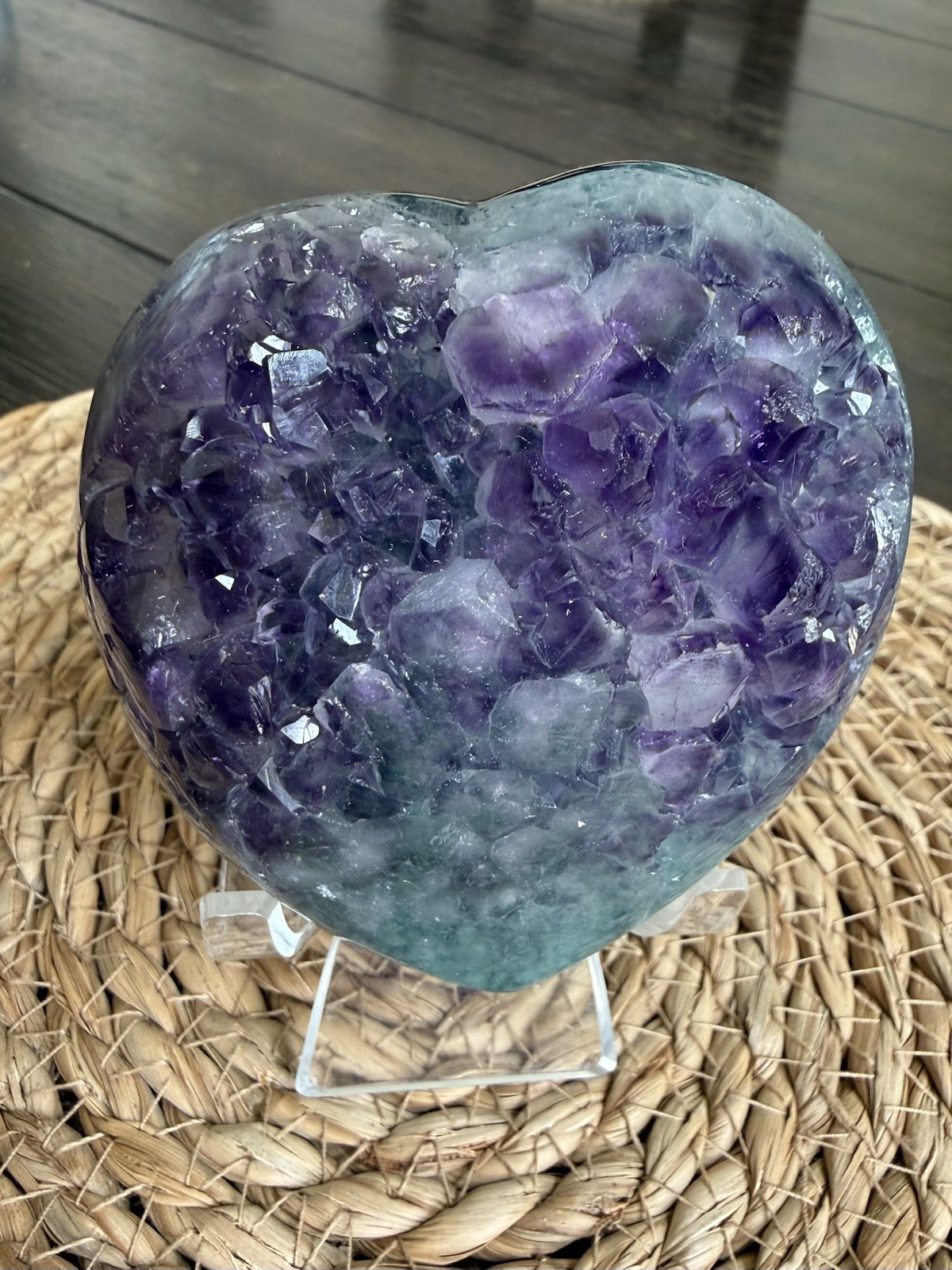 1lb3.5oz Purple And Green Amethyst Crystal Druzy Polished Heart With Agate Back