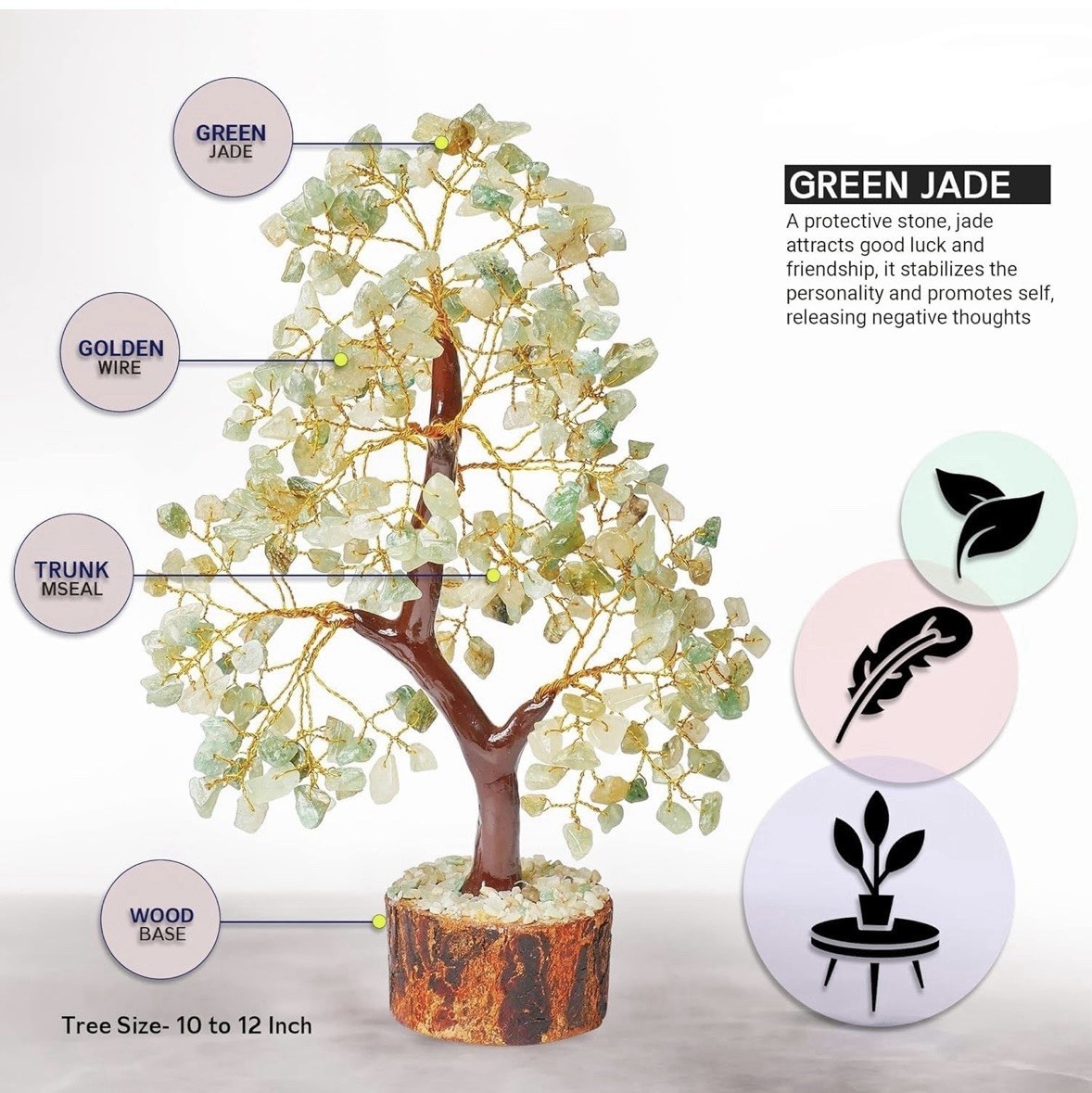Green Jade Chakra Tree of Life Crystal Tree for Positive Energy, Feng Shui Ho.