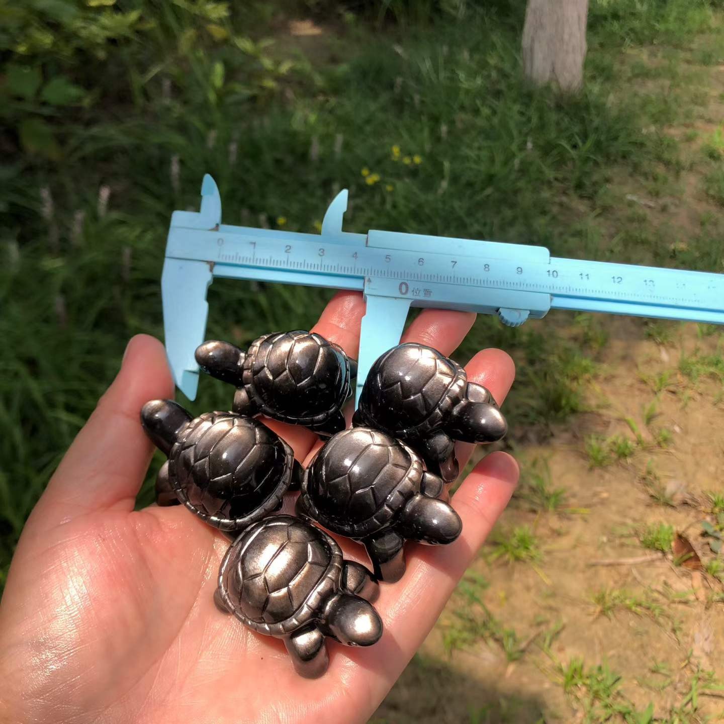 1pc Natural Silver Obsidian Quartz Carved Tortoise Skull Crystal Reiki Decor