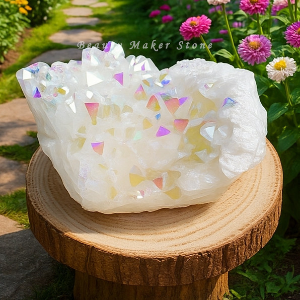 Titanium Raw Rainbow Angel Aura Quartz Cluster Geode Crystal Stone Specimens