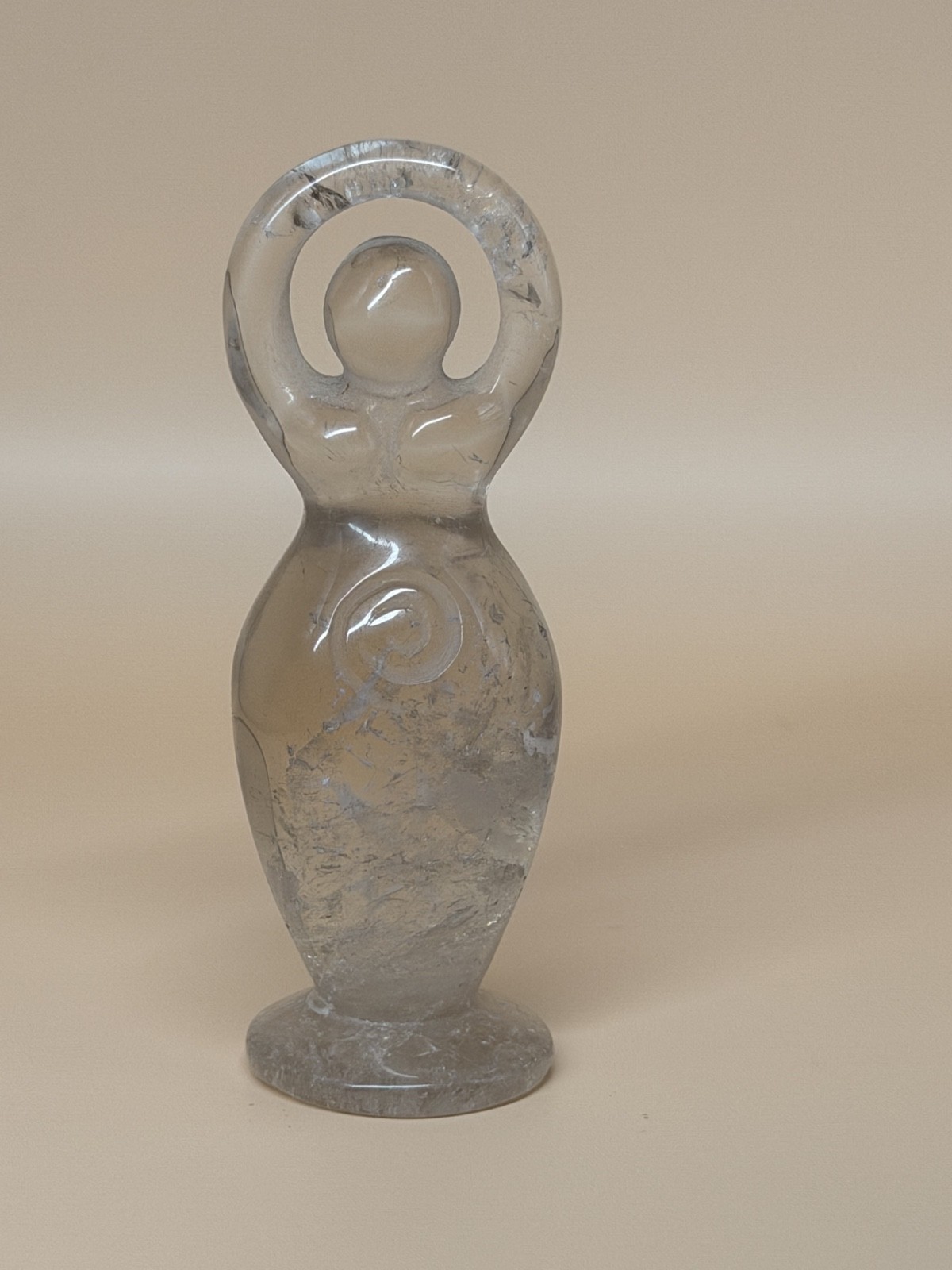 Clear Quartz Goddess Statue 3in 2.8oz Light Smoky Clear Quartz Spiral Goddess