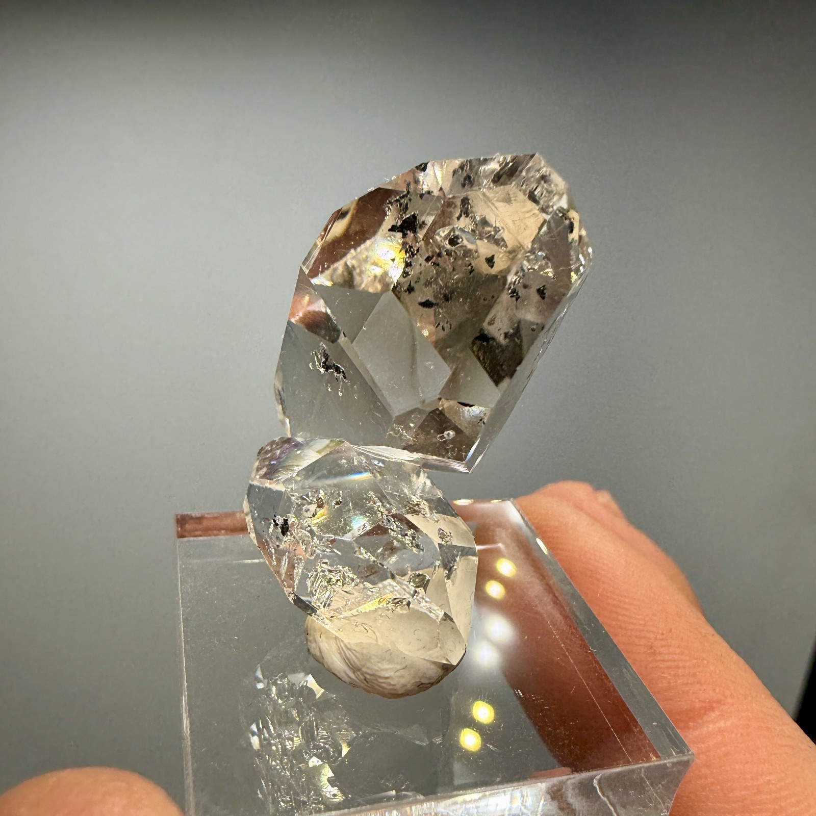 A+ Grade Herkimer Diamond Gem Cluster, Flawless Clarity, Minor Hydrocarbon