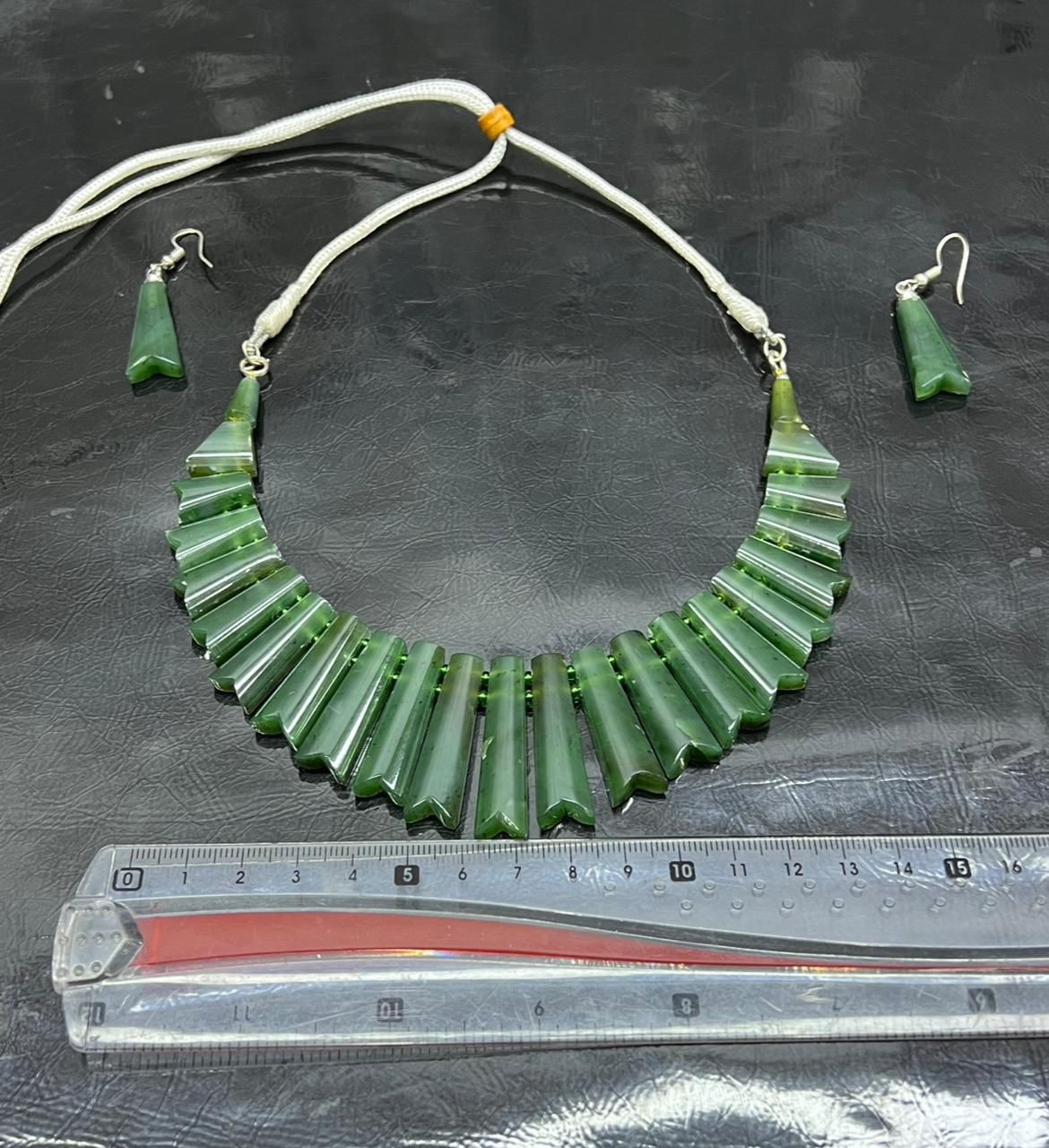 Natural Nephrite Jade Necklace Set | Premium Quality | Handcrafted Jewelry | 87g
