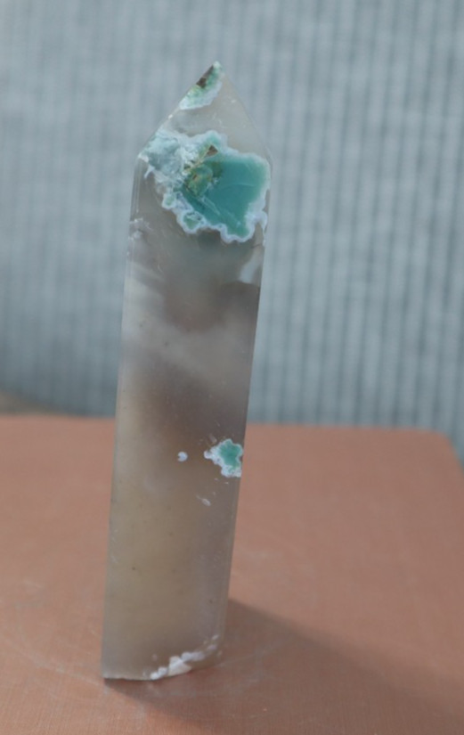 FLOWER AGATE TOWER (4 SIDED) 4.18 INCHES TALL/ 146 GRAMS