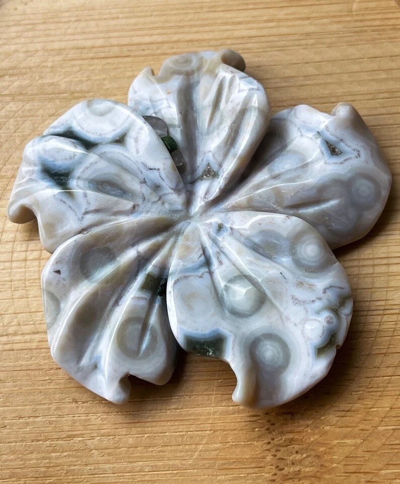 8th Vein Orbicular Ocean Jasper Flower – Natural Crystal Carving Rare Find