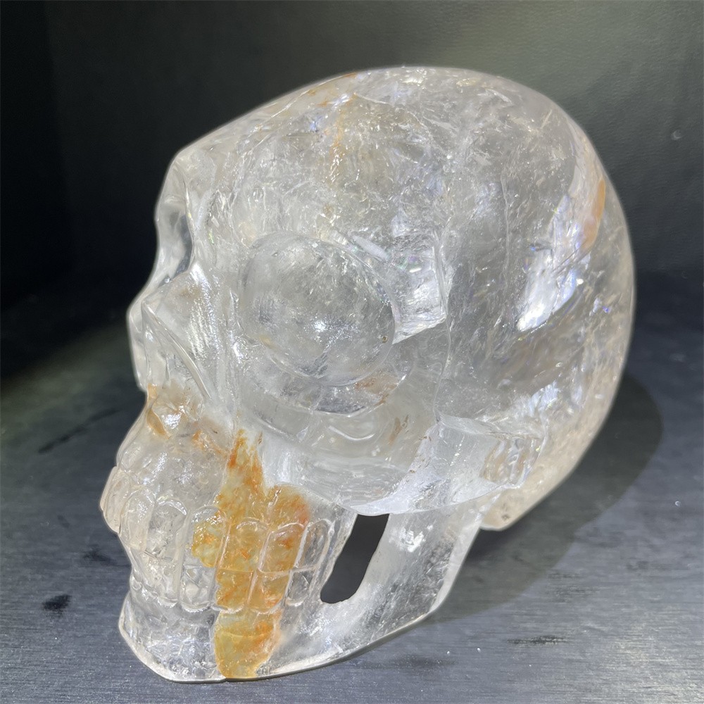 3.3LB 4.7″ RareA+ Natural Golden Healer Skull Carving Crystal Quartz Reiki Gift