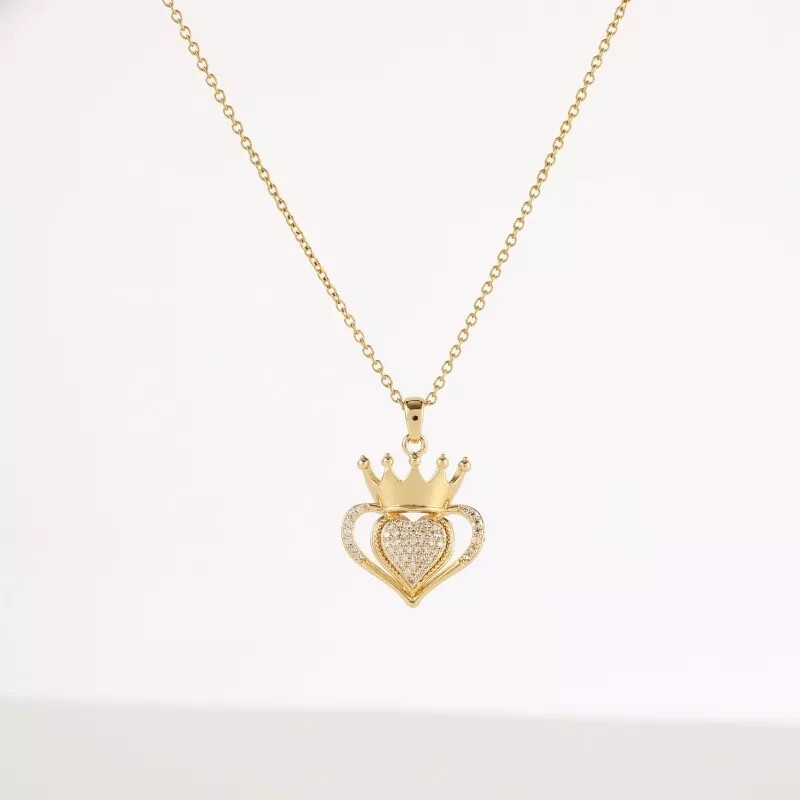 Women’s Fashion Jewelry Cubic Zircon Gold Heart Crown Pendant Necklace 1PC