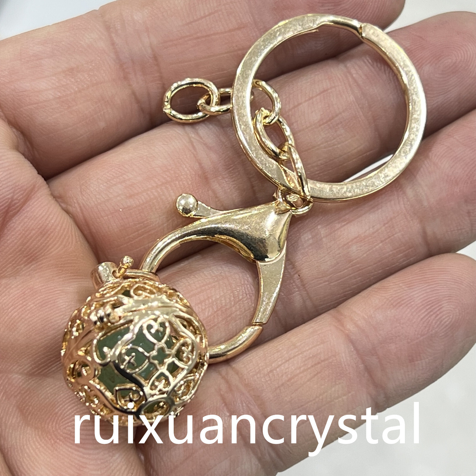 1pc Natural Aventurine Quartz Sphere cage key chain Crystal Reiki Healing