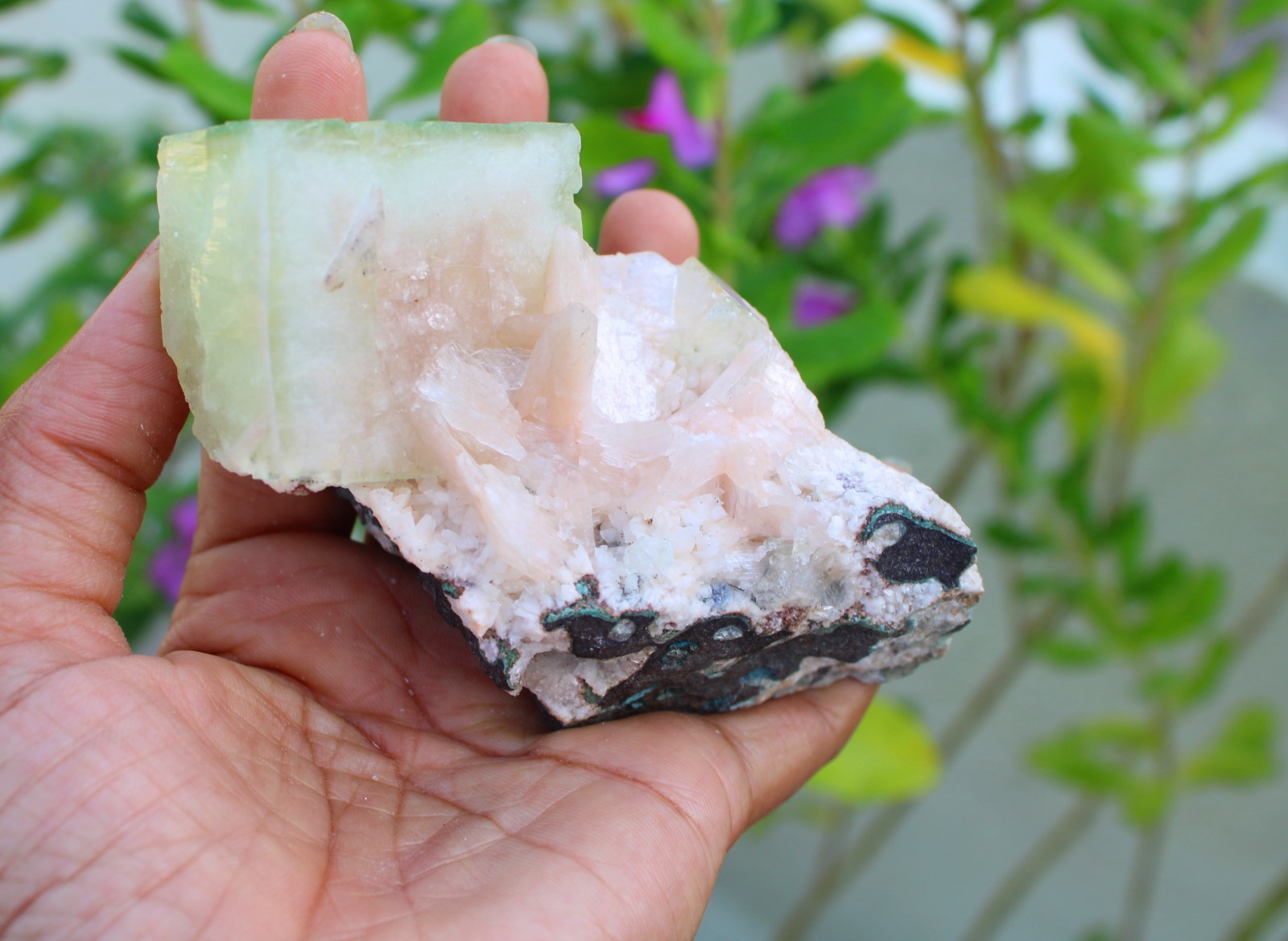 Green Apophyllite Crystals w/ Stilbite Minerals Specimen #A49