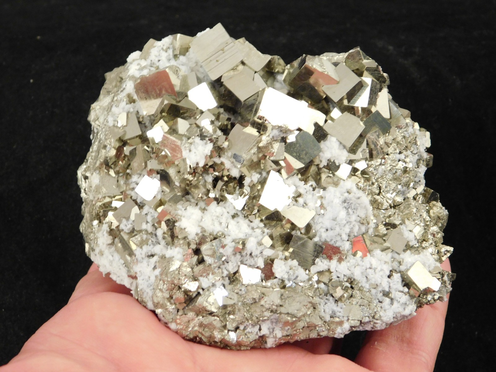 LARGER! 100% Natural PYRITE CUBE Cluster with Druzy Calcite Peru 490gr
