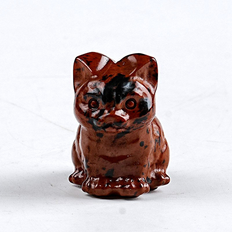 Natural Red Obsidian Quartz Crystal Felines Carved Lucky Cat Healing Mini Mscot