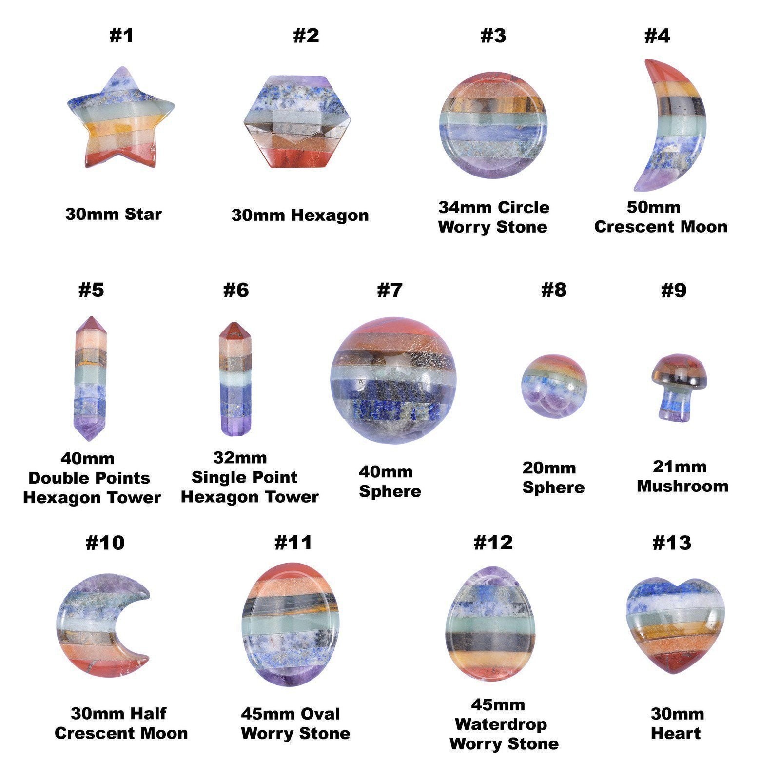 Chakra Crystal Heart Sphere Moon Carving Worry Stone Pocket Stone