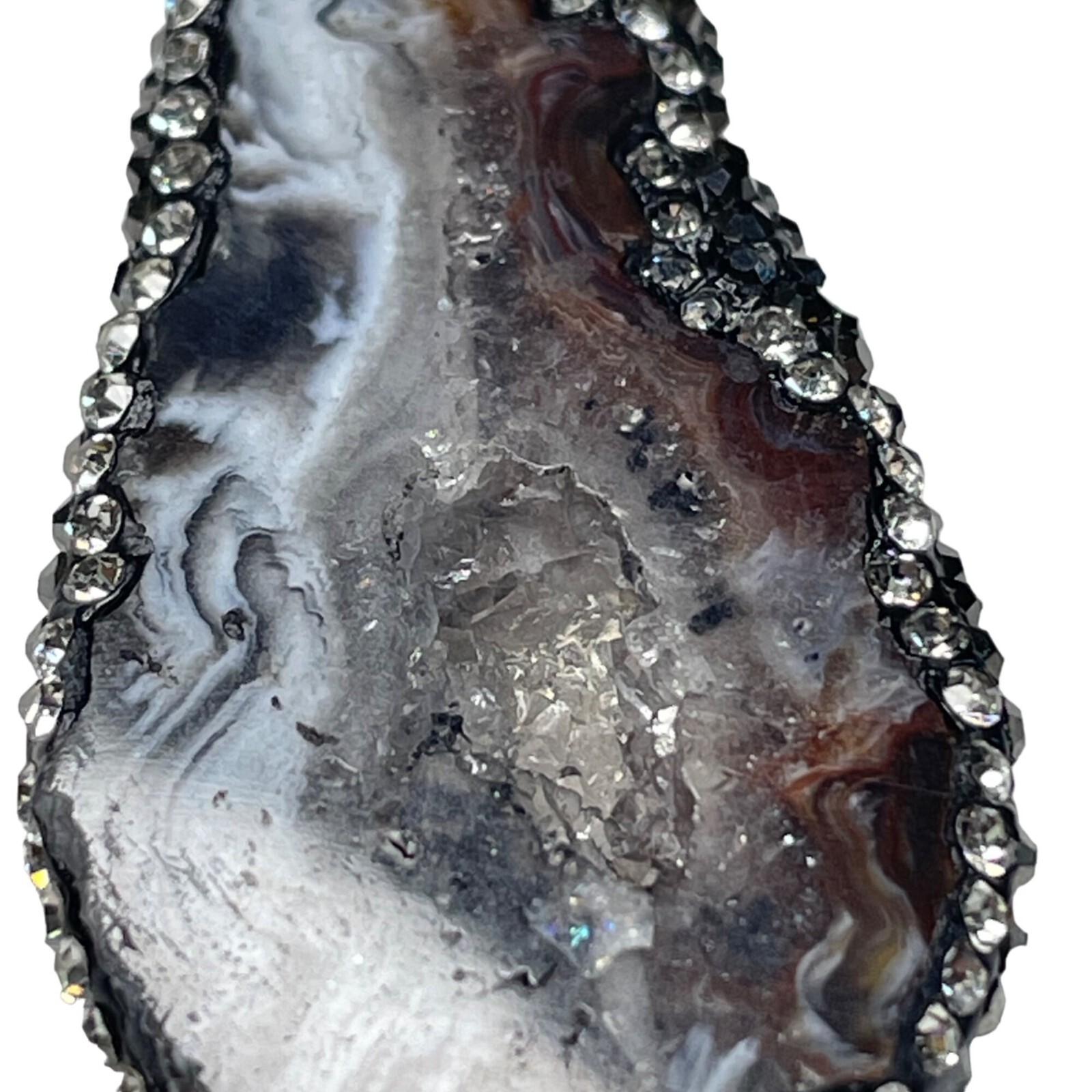 Sliced Geode Pendant Necklace Gem Stone Agate Glass Bead Chain Jewelry u