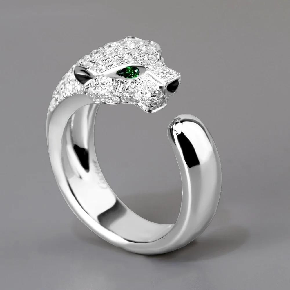 Noble 925 Sterling Silver Leopard Head Ring Crystal Jewelry for Women and Men