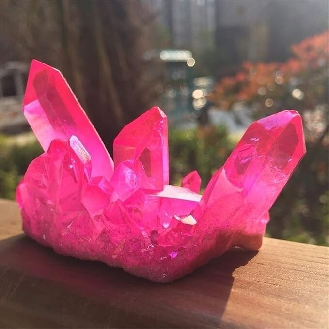 Pink Aura Angel Cluster Geode Vug Titanium Quartz Healing Crystal Ornament