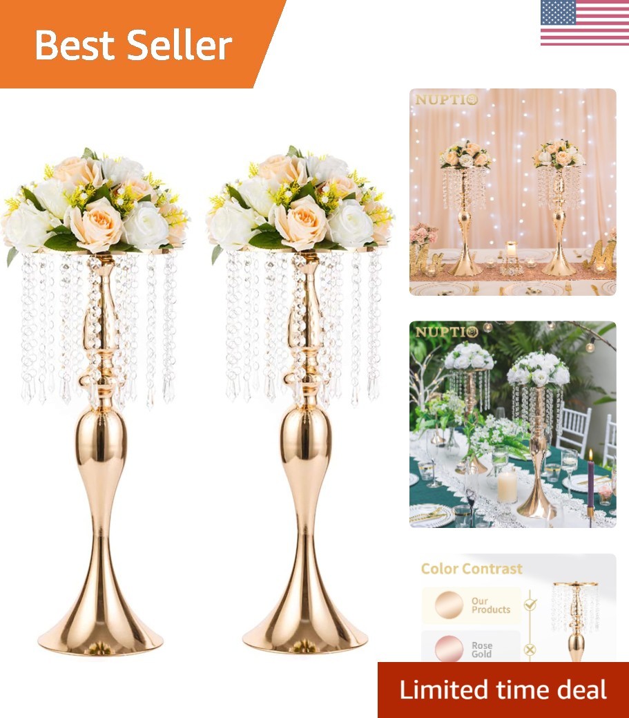 Modern Gold Metal Crystal Flower Holders – Perfect 21.3” Tall Centerpieces