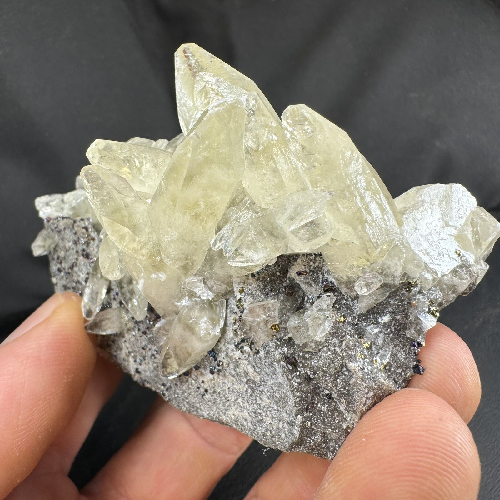 Golden Calcite Crystals with Chalcopyrite on Matrix / Missouri