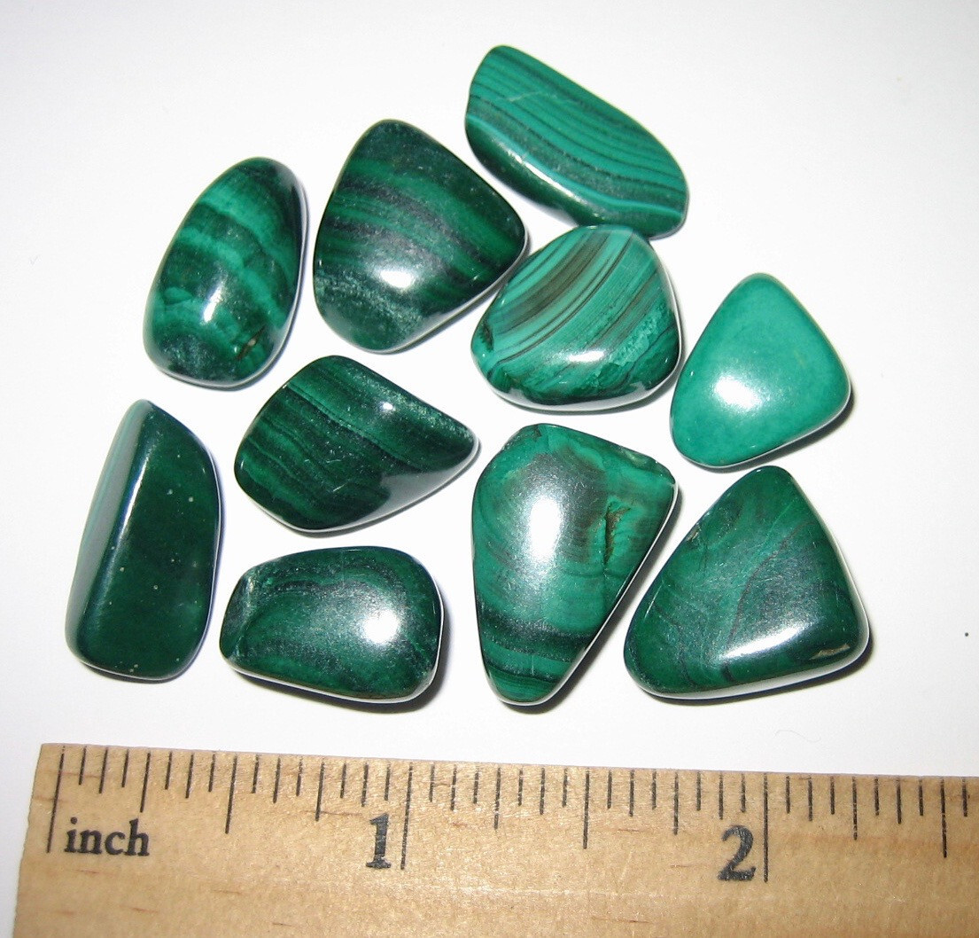 10 TUMBLED POLISHED NATURAL 0.55″- 0.7″ MALACHITE STONE MINERALS CONGO 38.3g *3