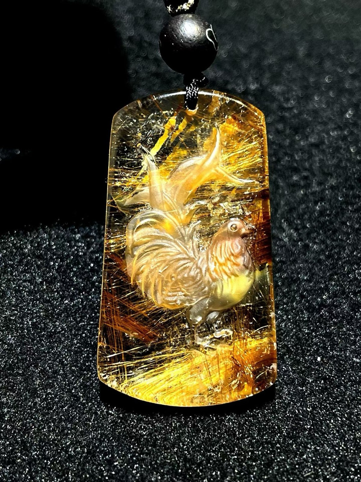 43*24*8mm Natural Rutilated quartz Carved crystal Rooster Pendant Reiki Healing
