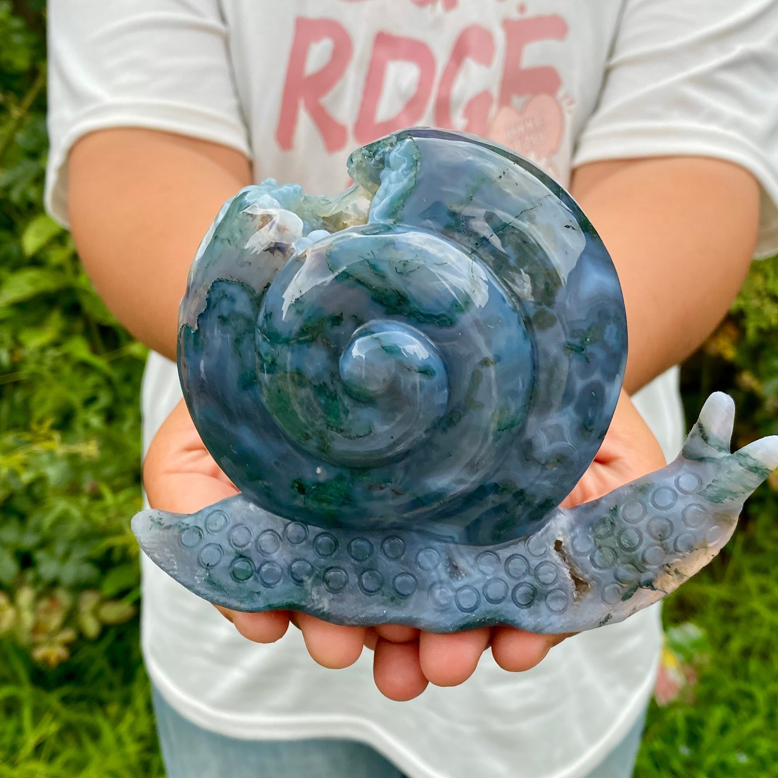 1.4LB Natural Ocean Agate Snail Hand Carving Gemstone Ornament Home Decoration