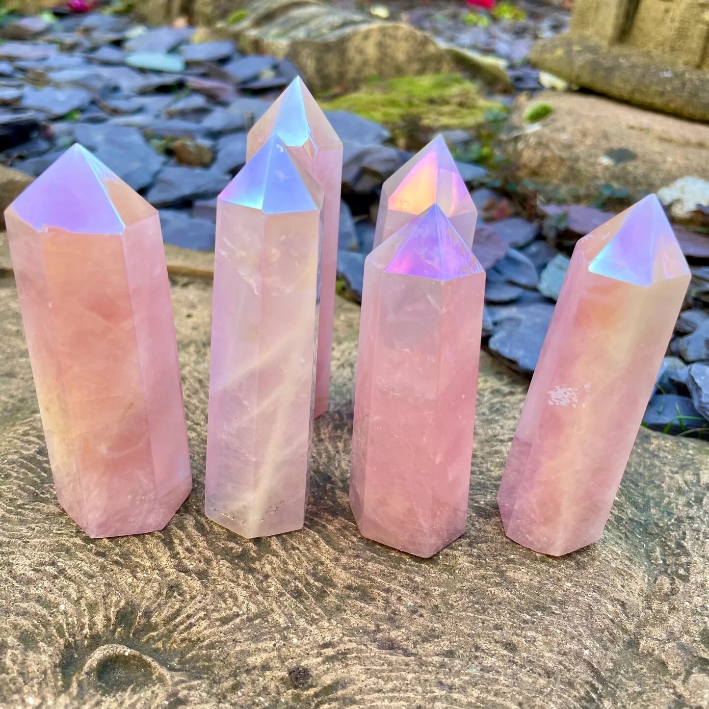 Angel Aura Rose Quartz Healing Crystal Wands Obelisk Chakra Tower Point Decor