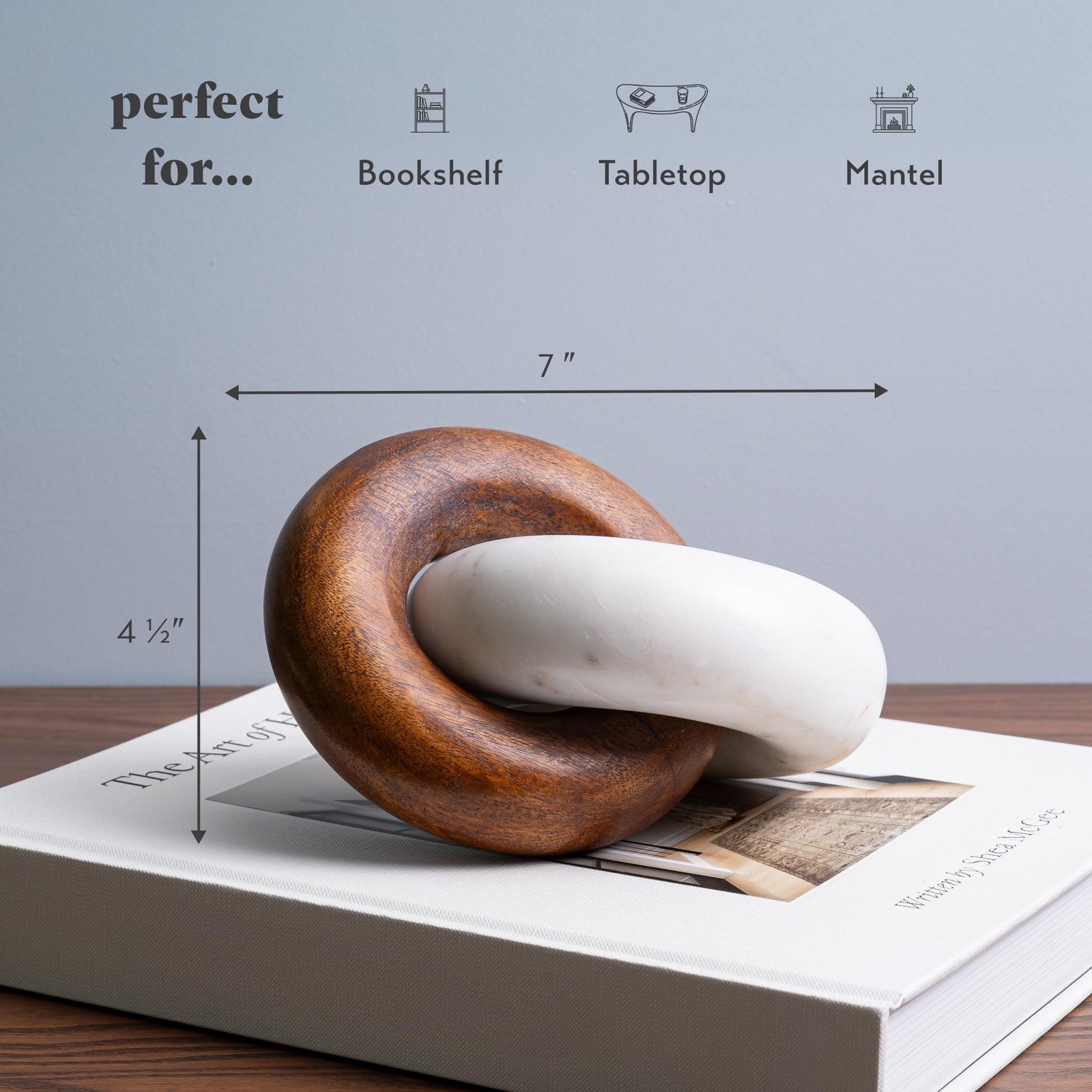 Marble and Wood Knot Decor – Decorative Object for Shelves, White