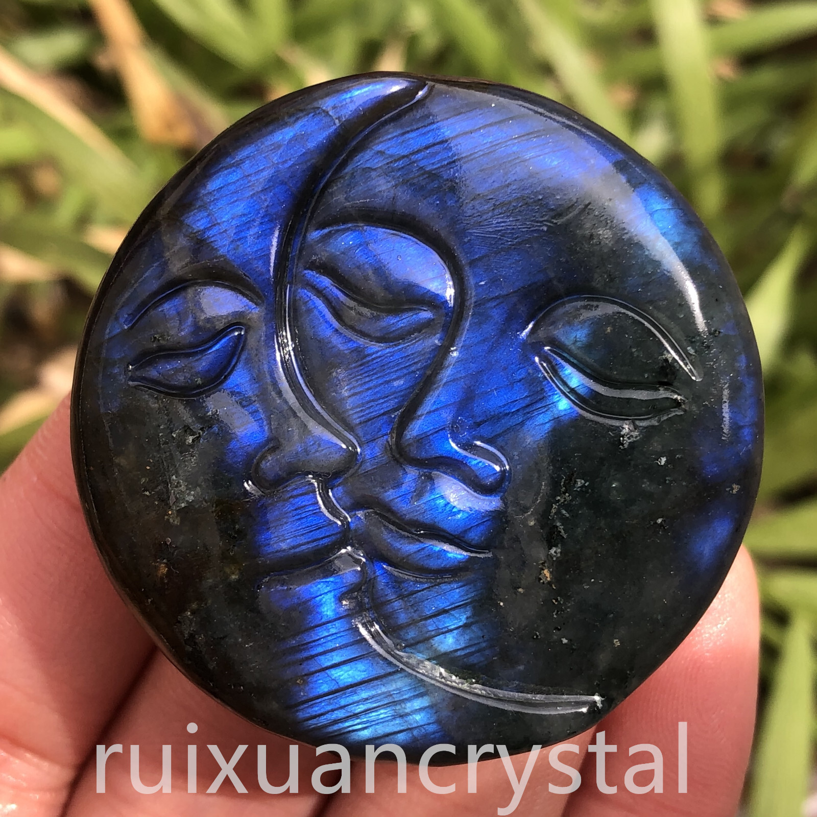 1pc Natural Labradorite Quartz Hand- Carved Sun Moon skull Crystal Reiki healing