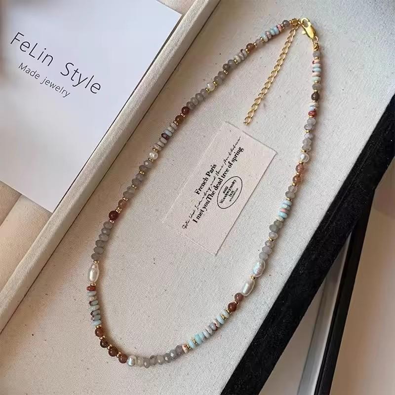 Crystal Pearl Stone Handmade Beaded Chain Necklace Bracelet Women Jewelry
