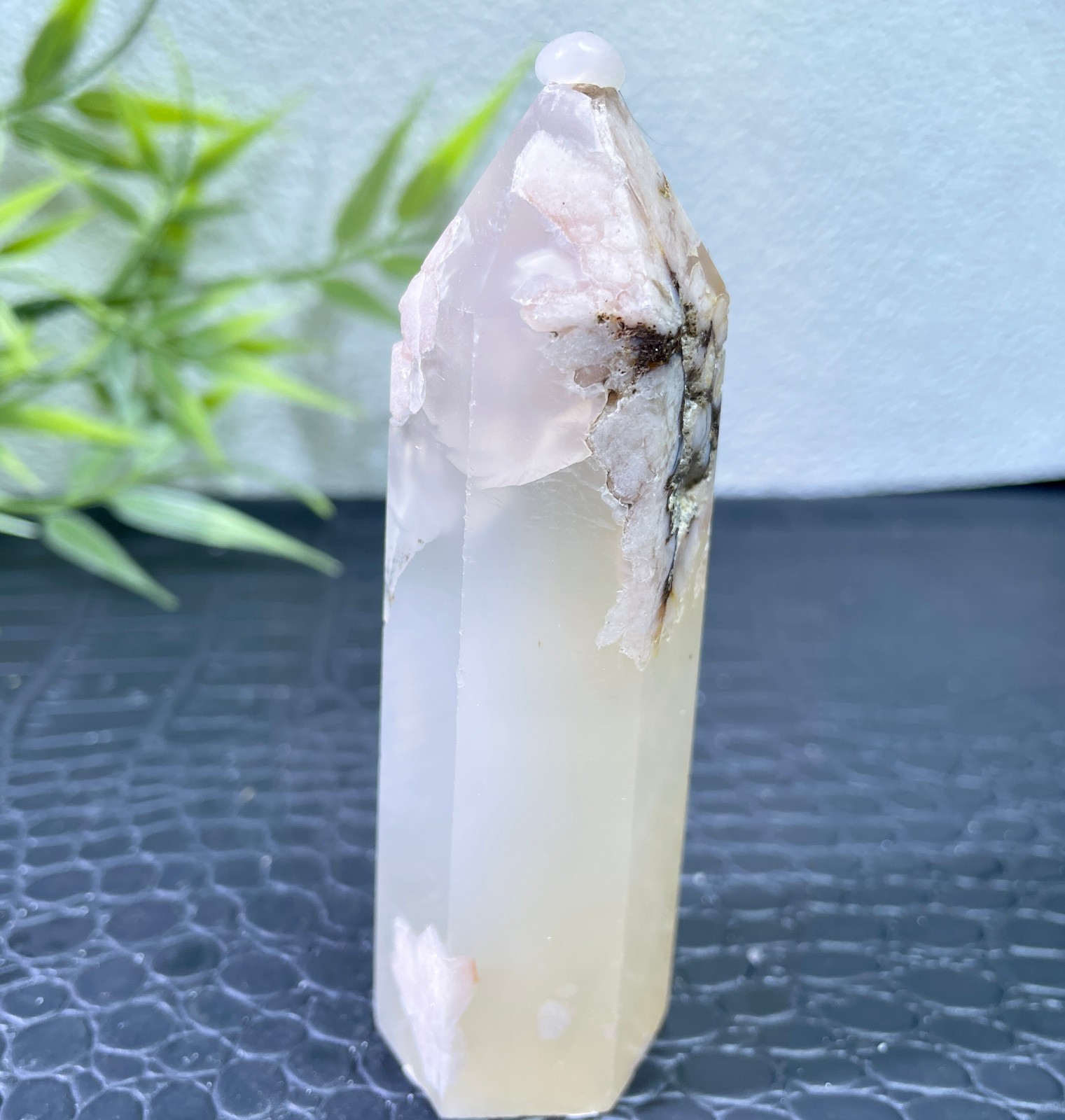 135g Natural cherry blossom agate crystal obelisk healing