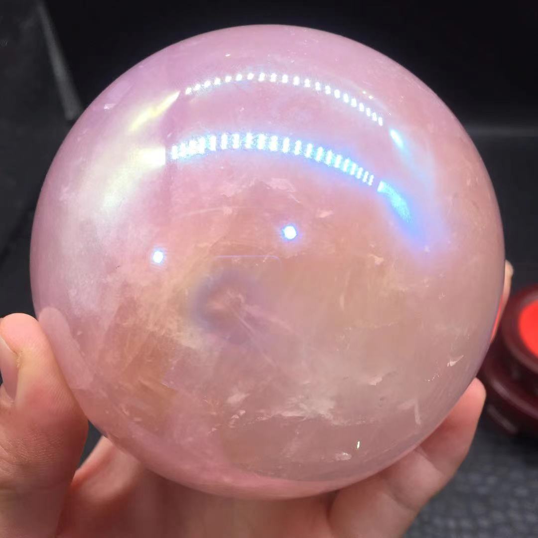 Rainbow Aura Angel Ball Natural Pink/Rose Quartz Sphere Healing Decorate + Stand