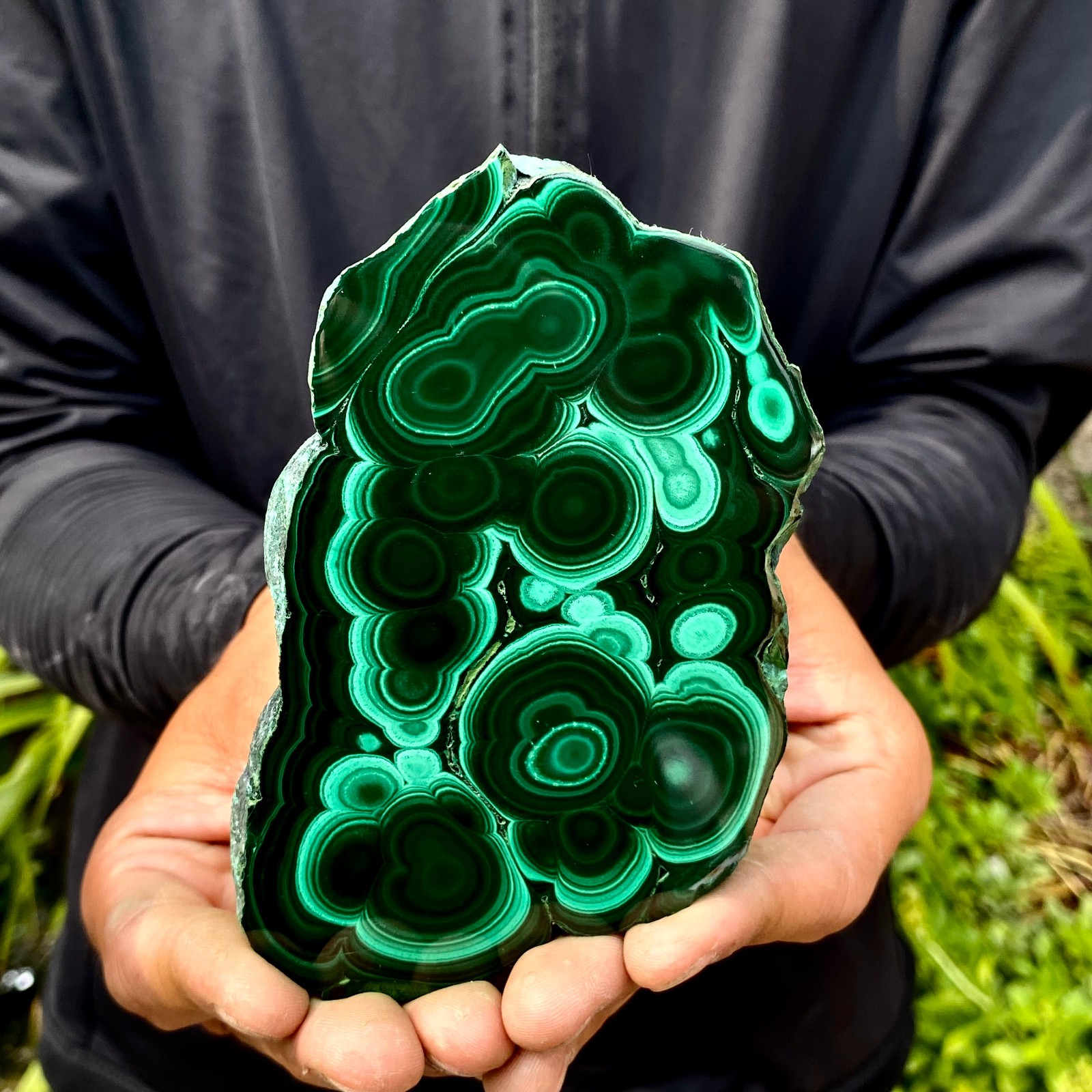 454G Natural malachite slice quartz crystal luster mineral specimen