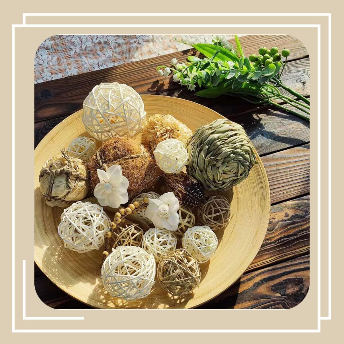 Qingbei Rina Wicker Rattan Balls Decorative, Brown Decorative for