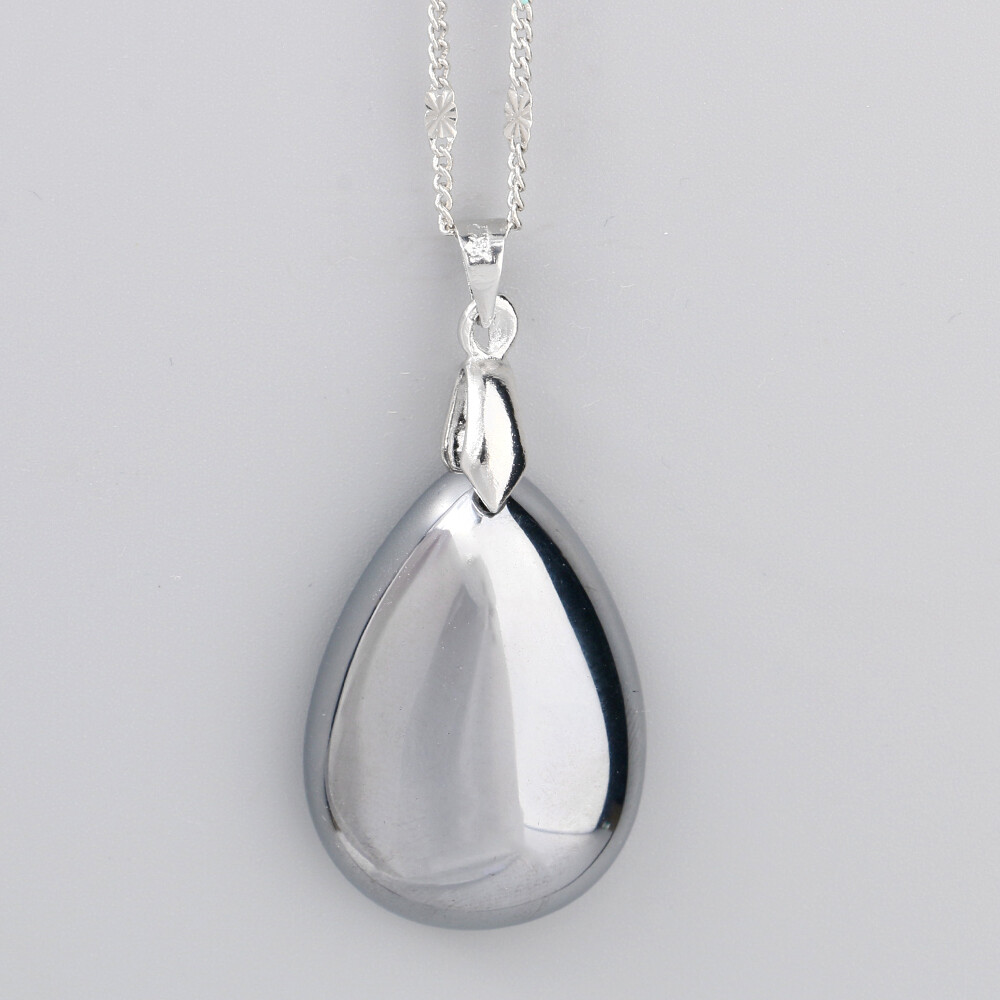 Natural Terahertz Energy Stone Water Drop Oval Unisex Healing Pendant Necklace