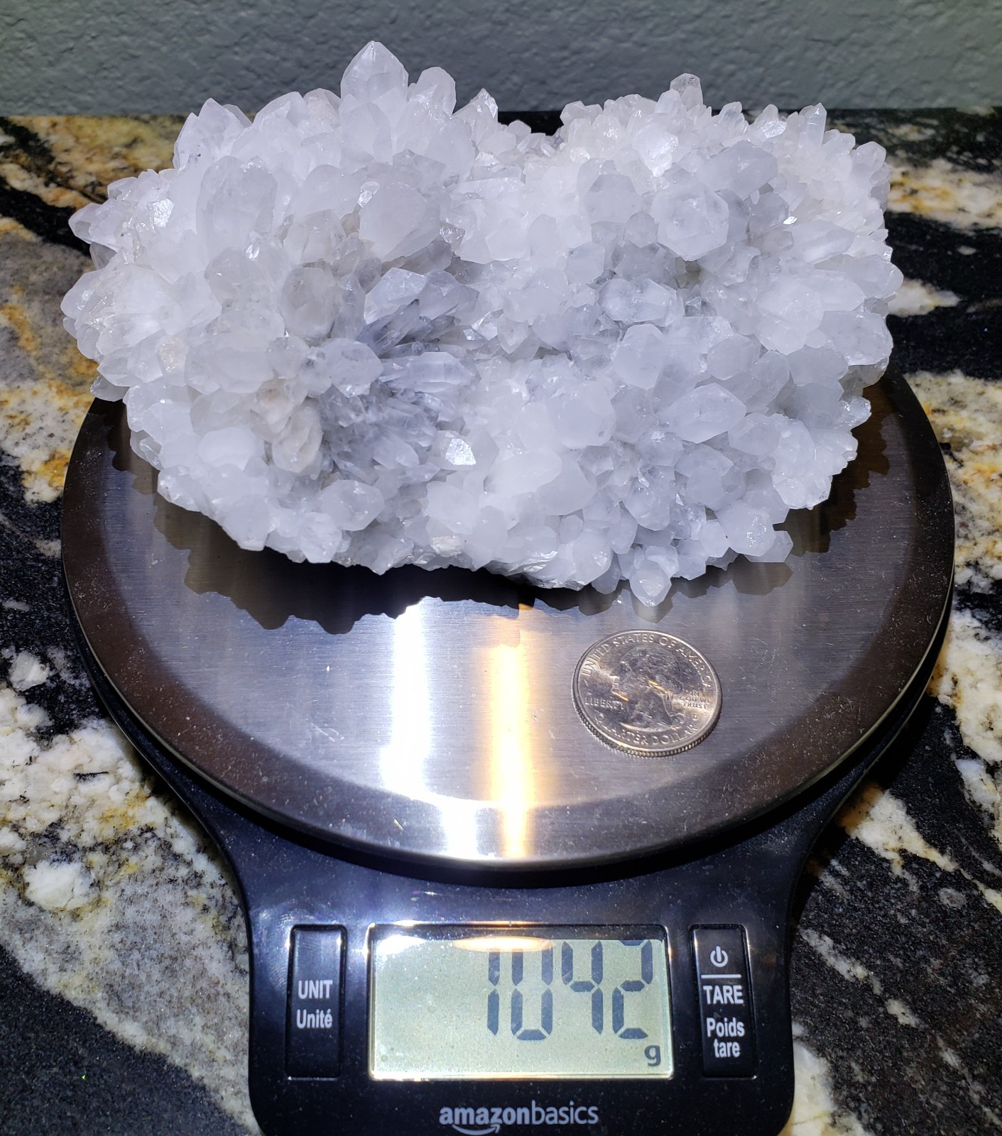 Natural White Clear Quartz Crystal Cluster Rainbow Specimen on Matrix, 1042g