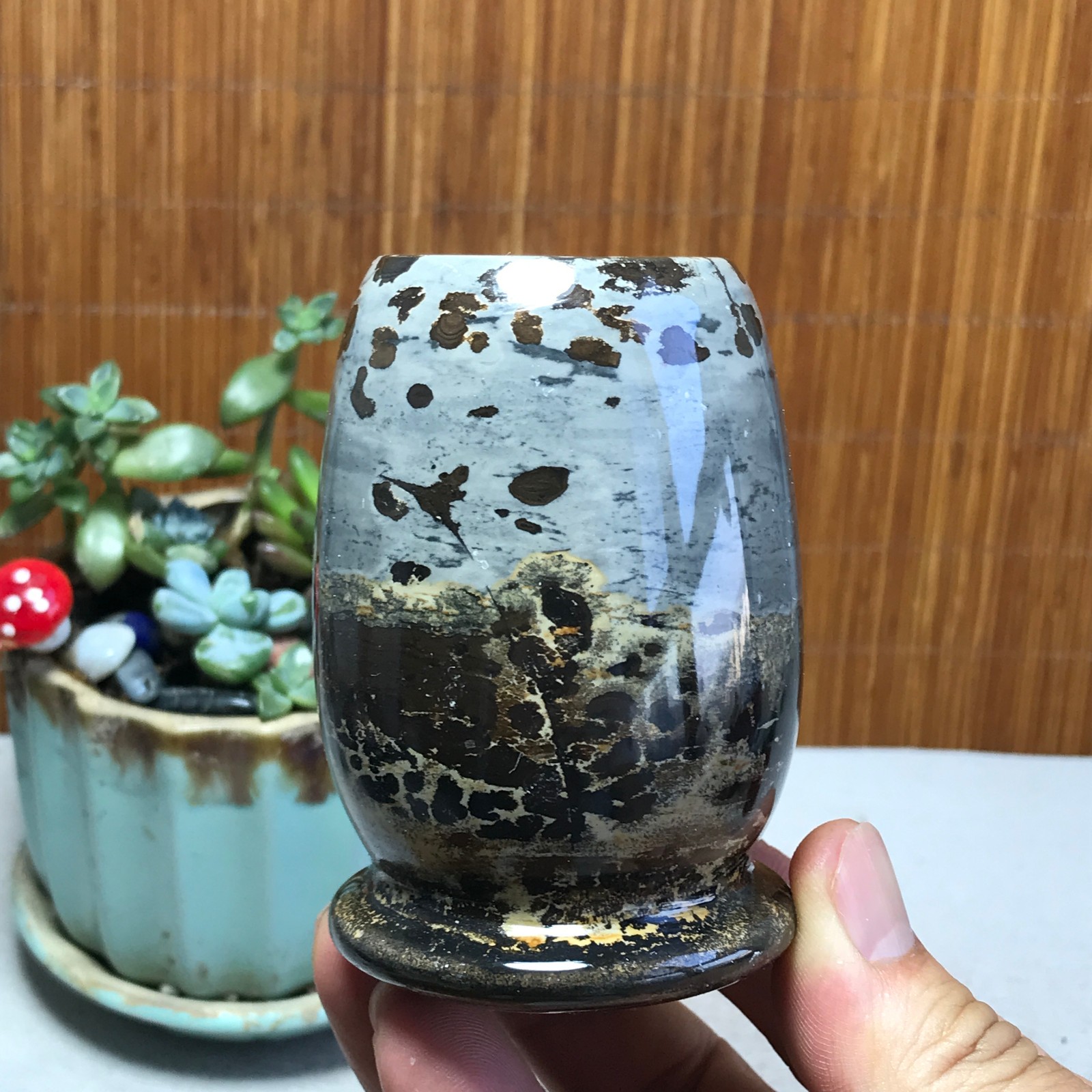 Natural Chinese painting vase stone crystal ornaments for home decoration A5720