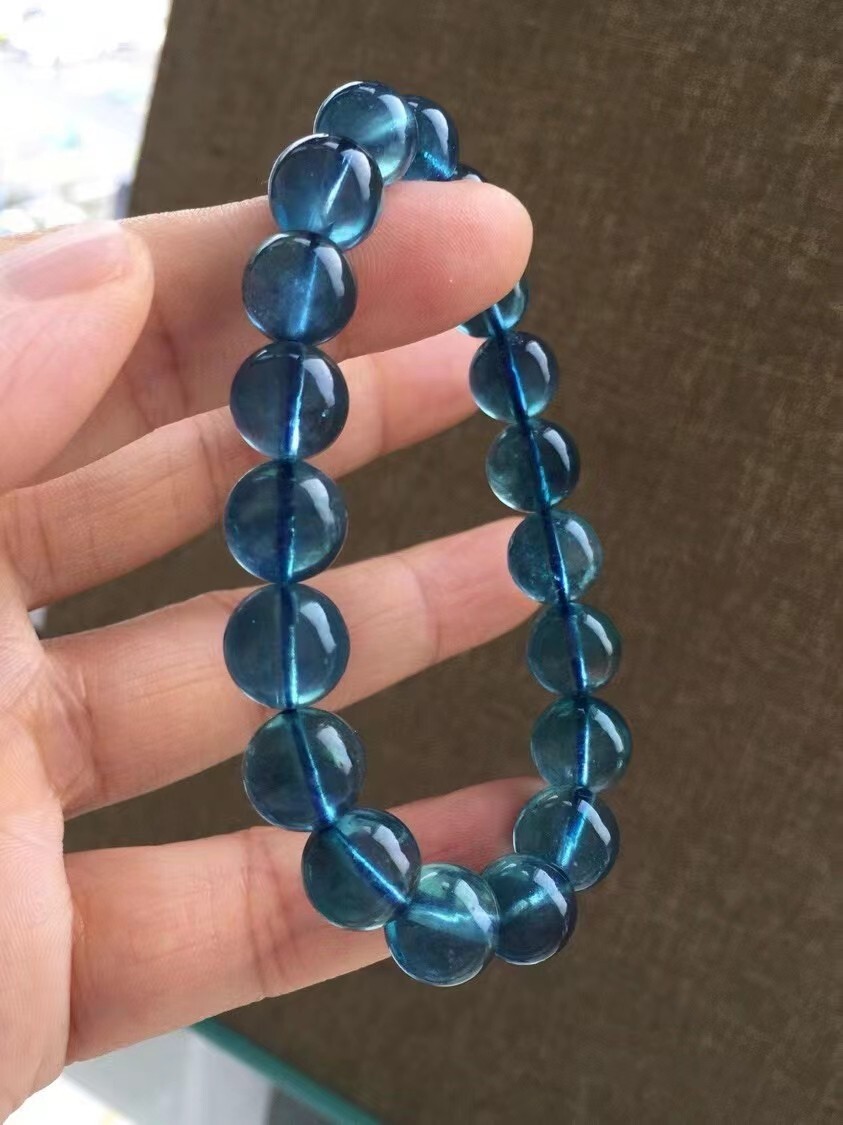 10mm Natural Devil’s Blue Aquamarine Gemstone Clear Round Beads Bracelet AAAA