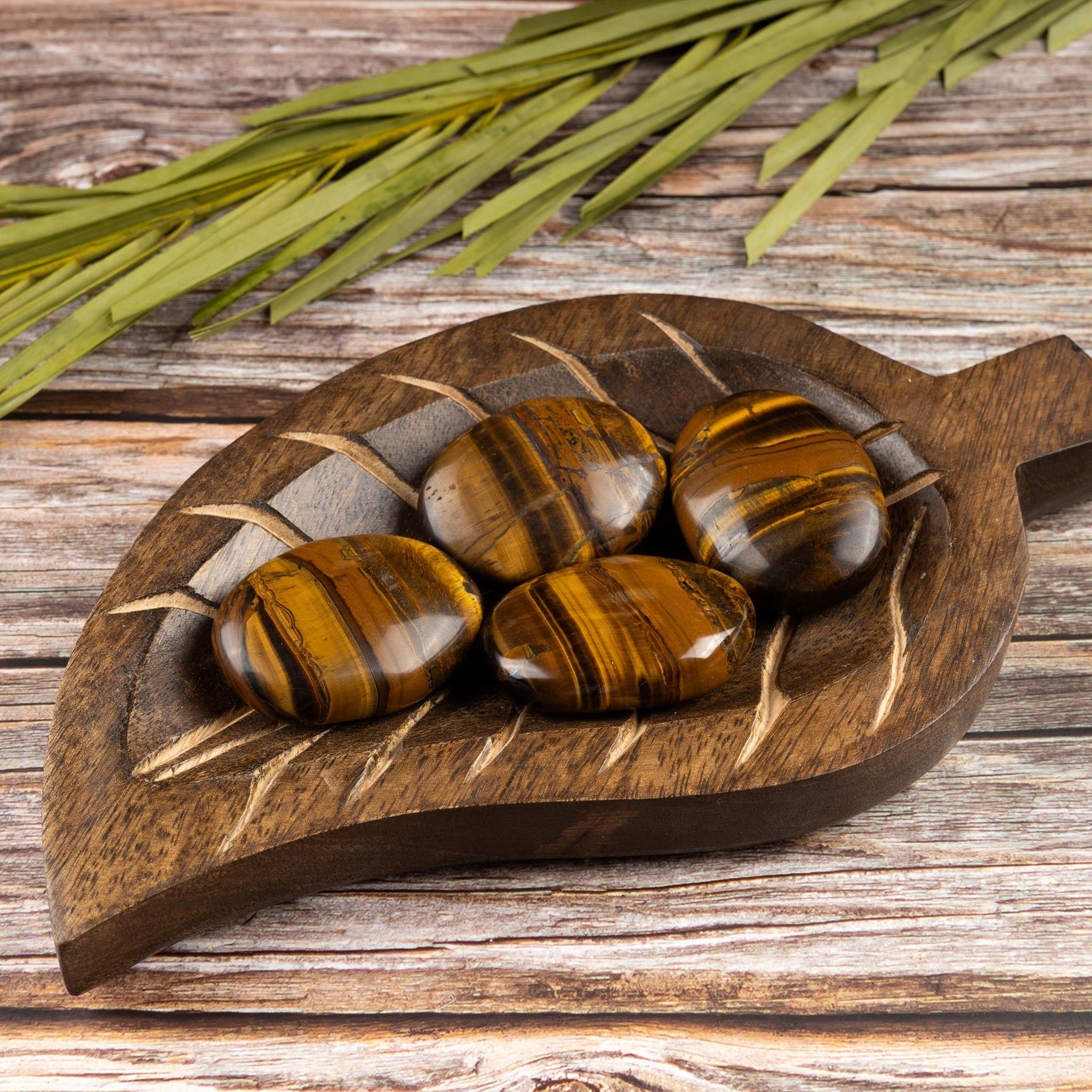 Tiger’s Eye Crystal Palm Stone for Anxiety Relief, Polished Worry Stone, Gift
