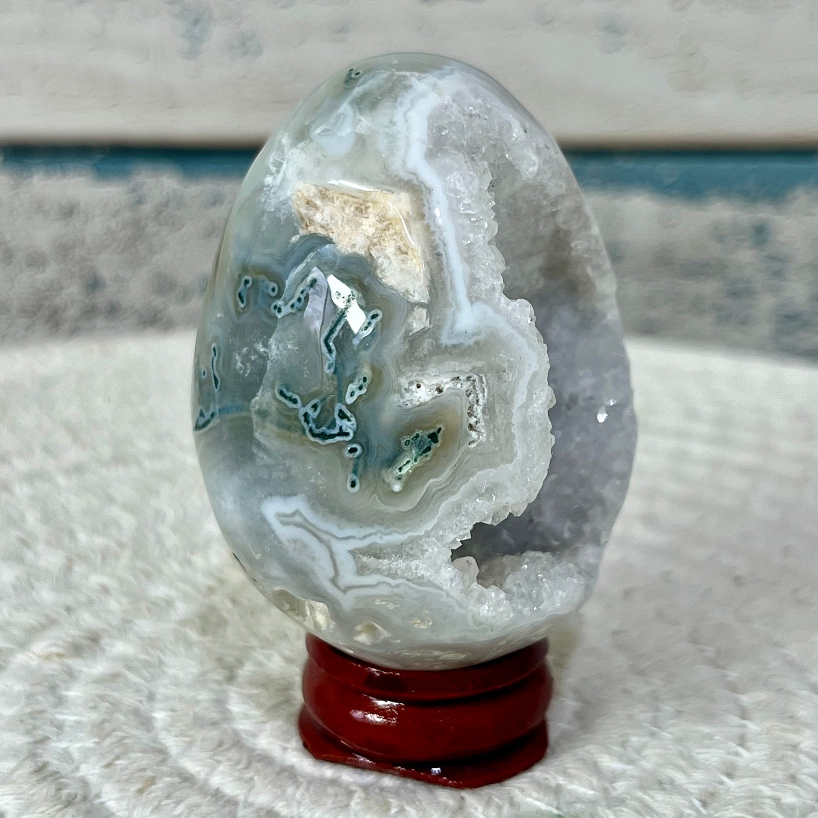 Natural Agate Egg Crystal Druzy Geode Polished Stone Birthday Gift Art 118 G