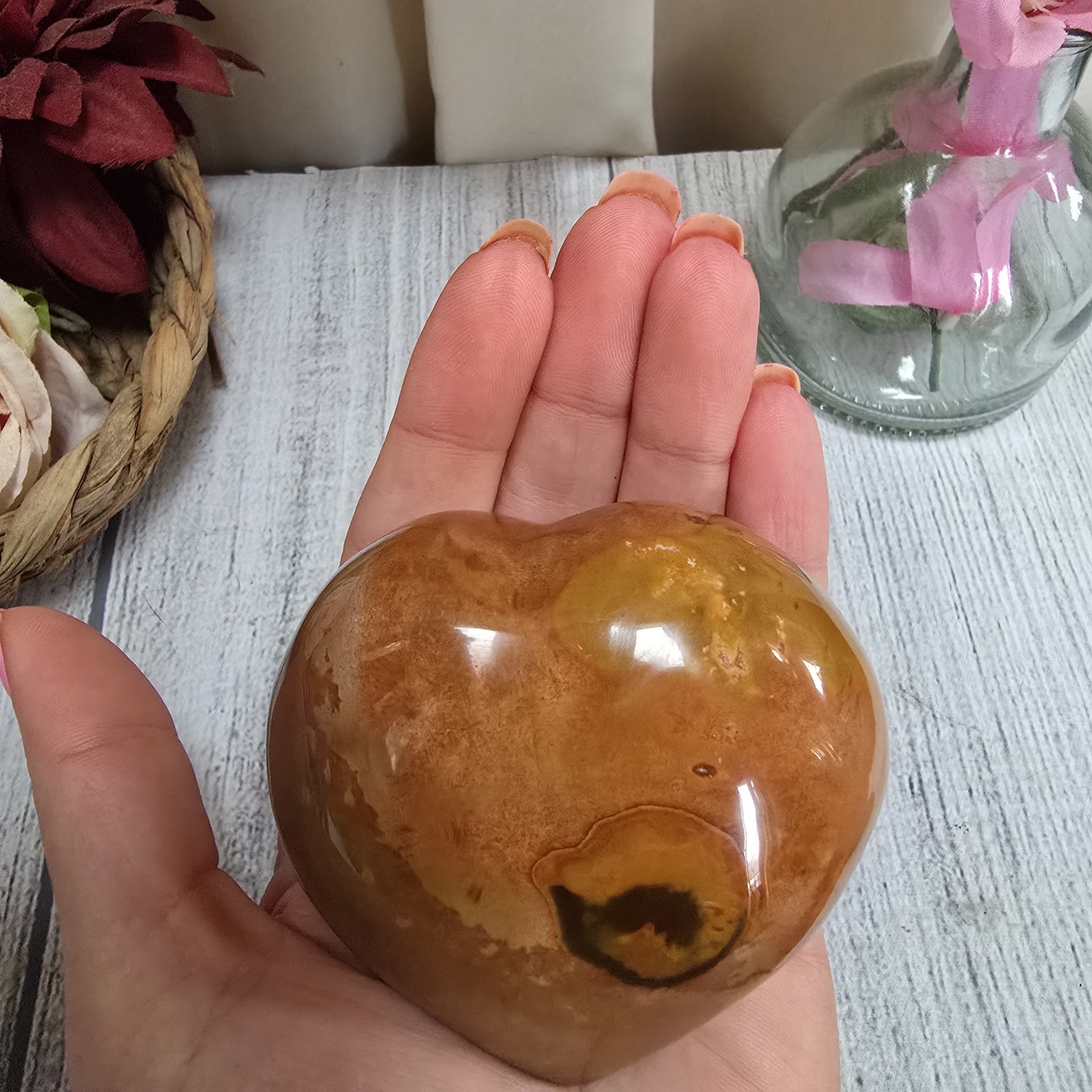 Large Polychrome Ocean Jasper Crystal Heart Polished Gemstone pc5