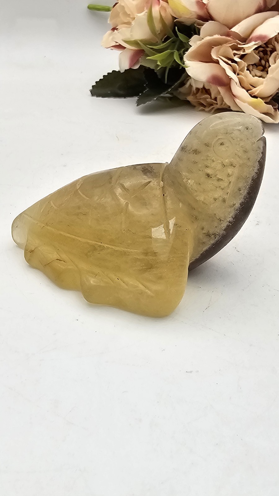 Rainbow yellow Fluorite crystal turtle tortoise Carving 133g 7.1cm