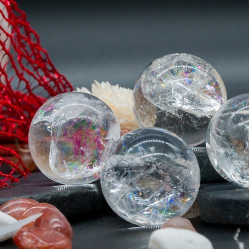 Rainbow Clear Quartz Crystal Sphere Spiritual Healing Crackle Quartz Ball