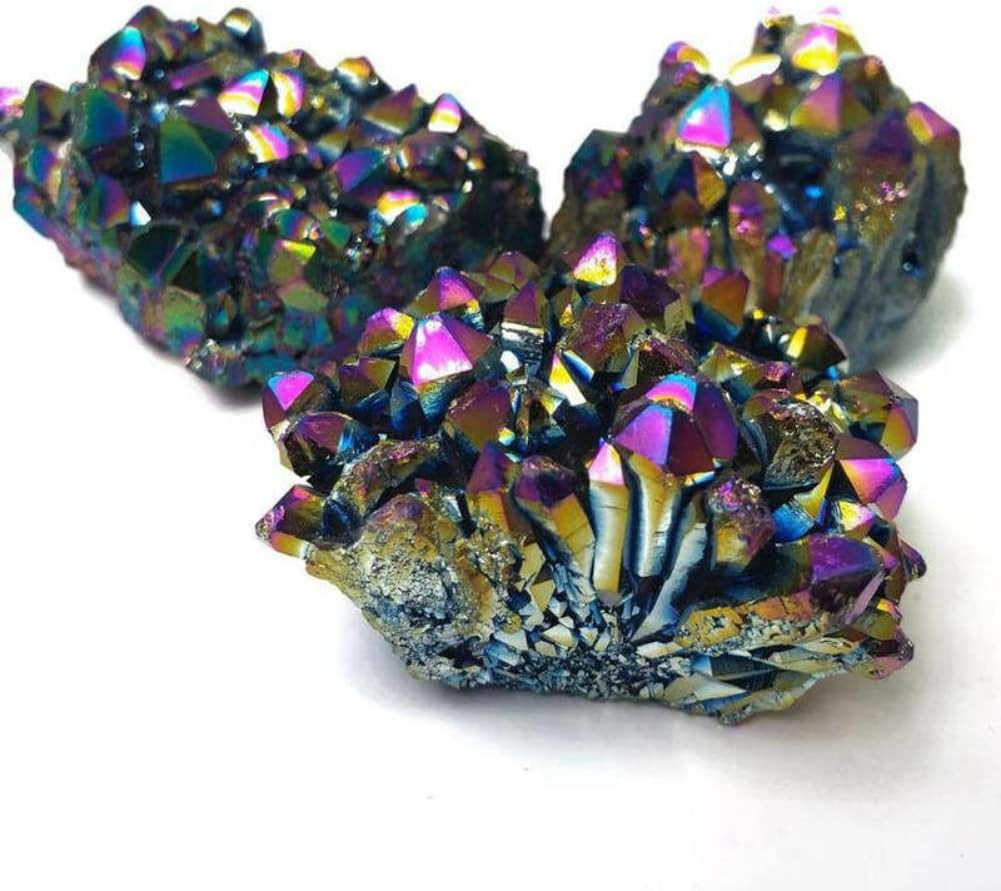 100G Large Natural Rainbow Aura Titanium Quartz Crystal Cluster Rock Healing Irr